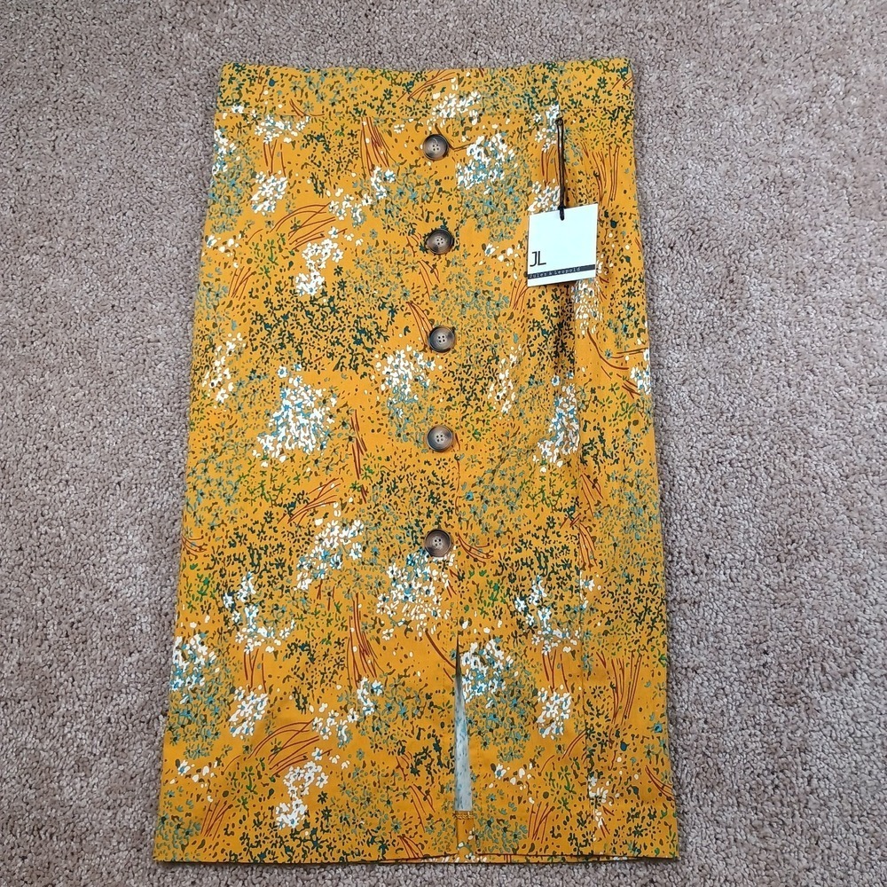Jules And Leopold Mustard Yellow Pencil Straight Knee Skirt Floral Fall Small